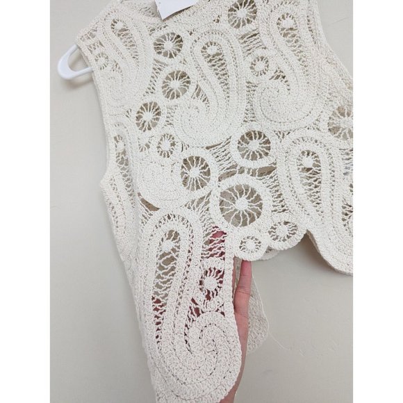 ZARA NEW ASYMMETRIC CROCHET TOP STRAW BEIGE S,M - Picture 10 of 17